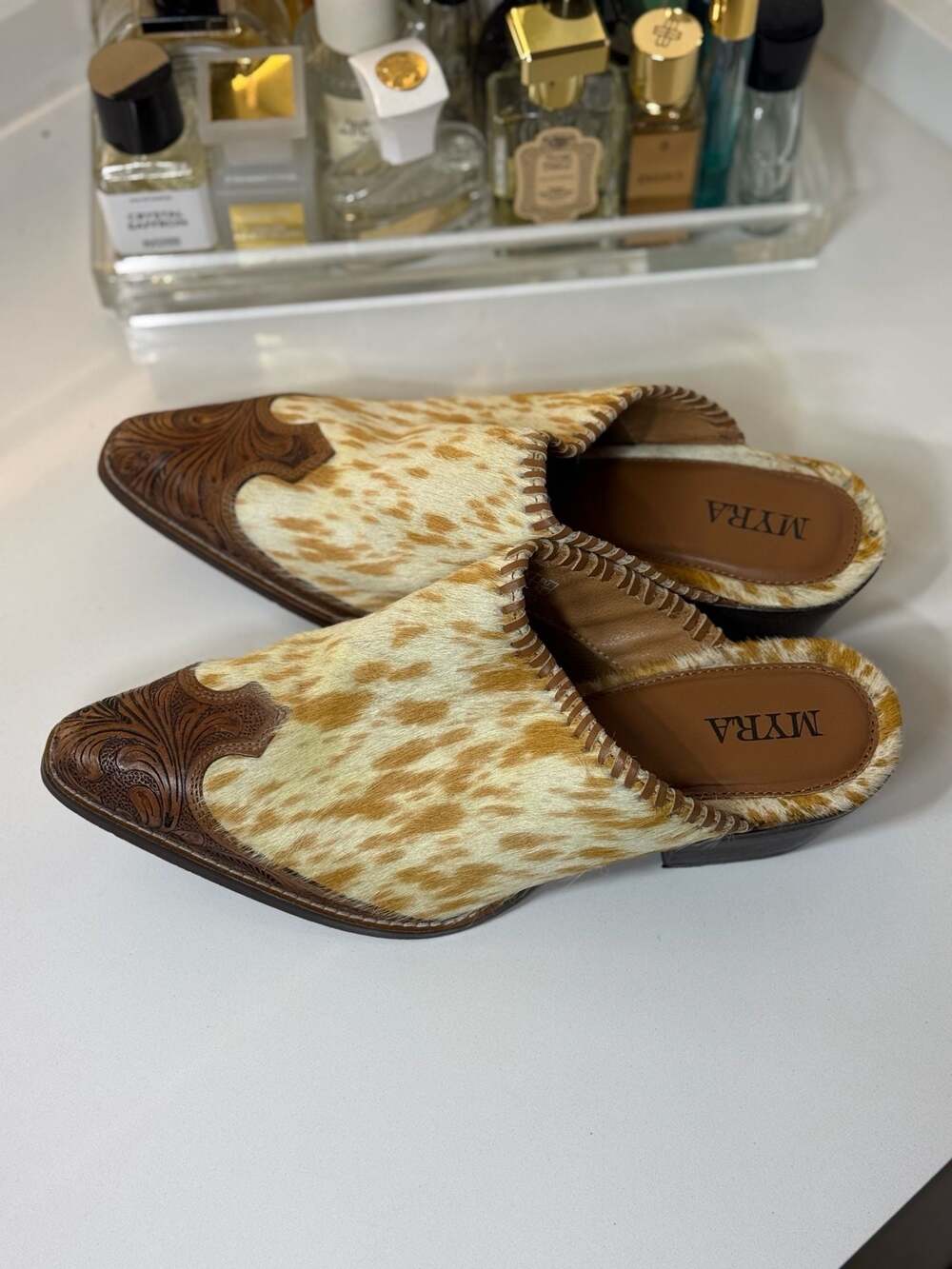 Myra Heely Western Hand-Tooled Cowhide Mules - Picture 4 of 8